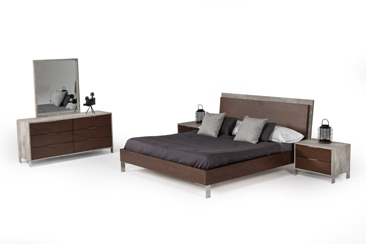 Camona Modern Dark Walnut & Faux Concrete Bedroom Set