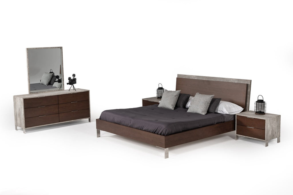 Nova Domus Redmond Modern Dark Walnut & Faux Concrete Bedroom Set