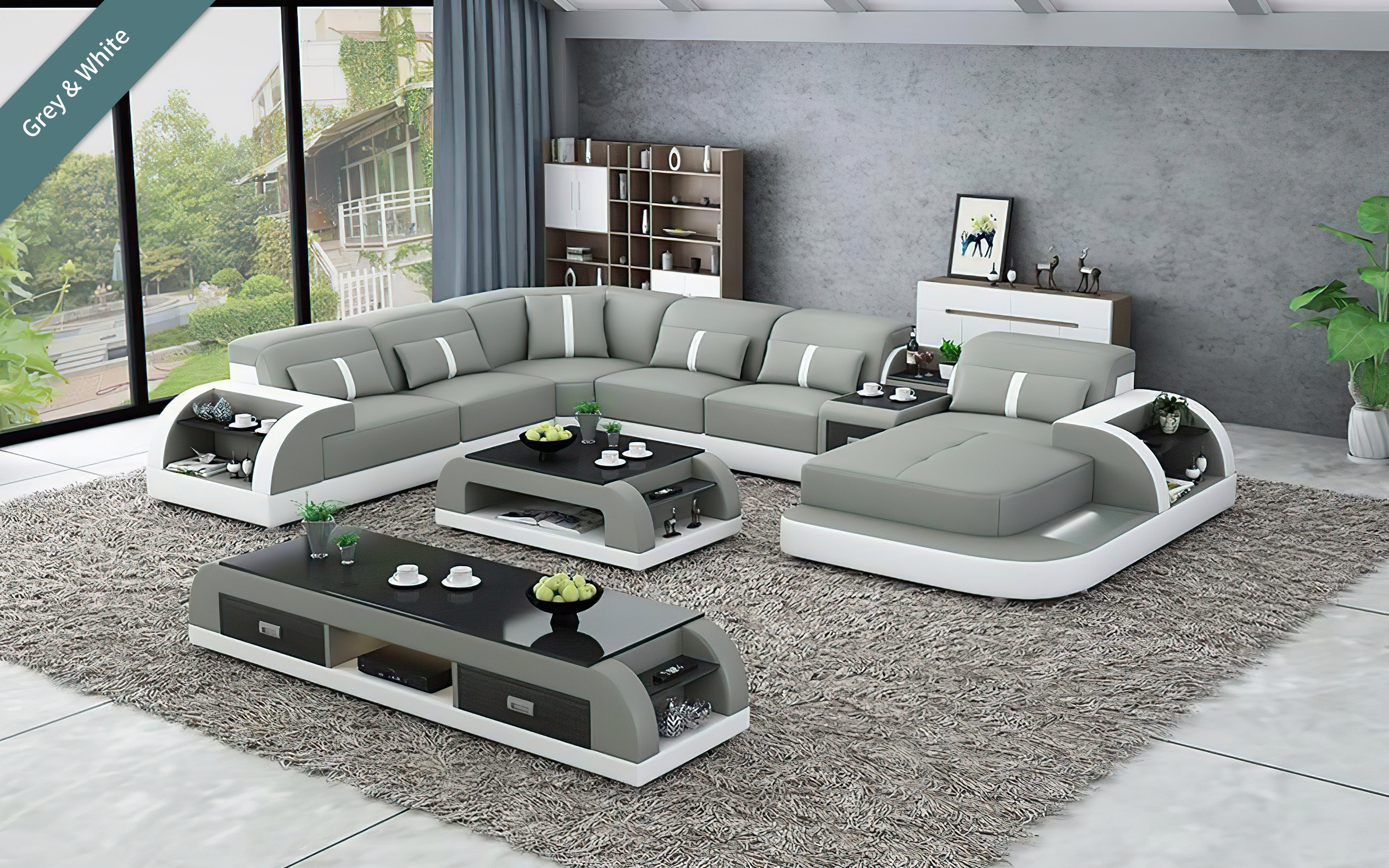 Modern Blaylock Leather Sectional Sofa U Shape-Storage|Jubilee Modern Blaylock Leather Sectional Sofa U Shape-Storage|Jubilee