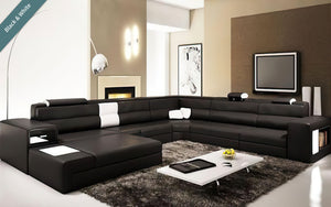 All Black Martinelli Modern Large Leather Sectional With Storage