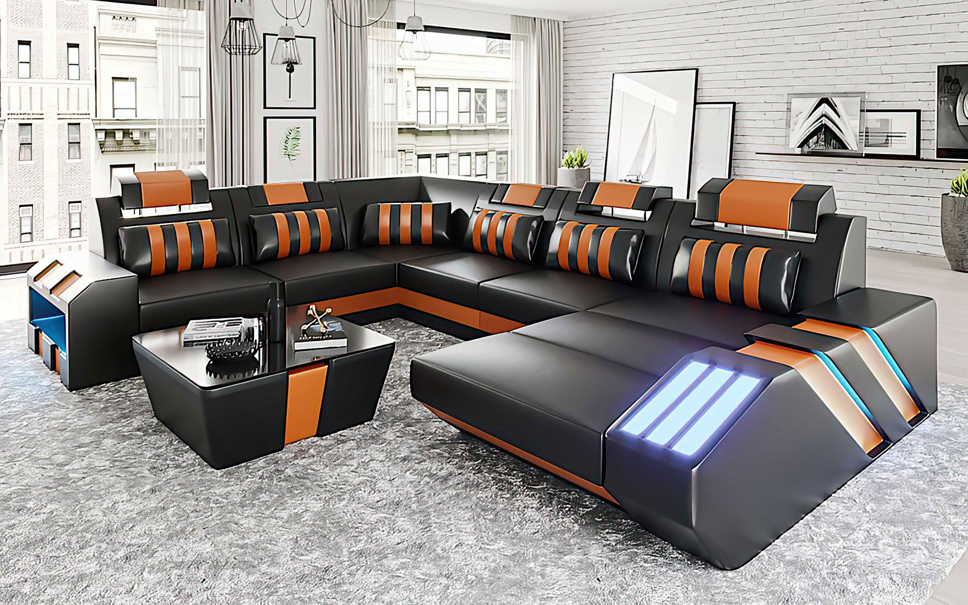 Cosmo Modern Leather Sectional with LED