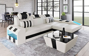 Cosmo Small Modern Leather Sectional with LED
