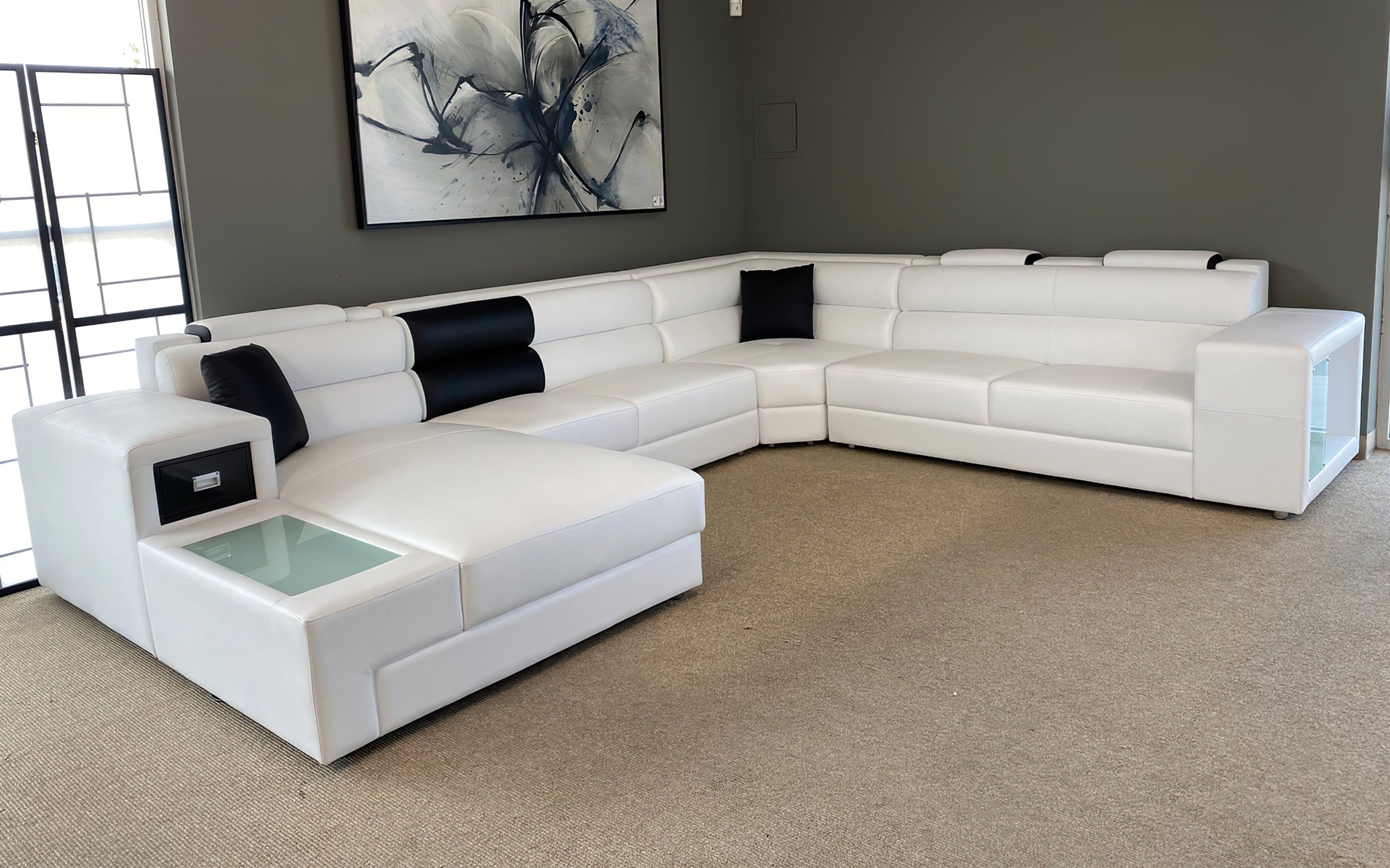 Modern Large Leather Sectional With Storage and LED Light|Jubilee