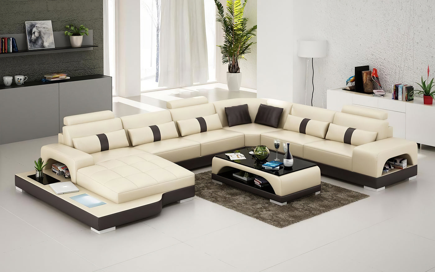 Modern Mequon Leather Sectional U Shape-LED Lights |Jubilee Furniture ...