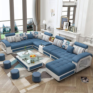 Selena Lapis & Snow Modular Tufted Sectional With Console