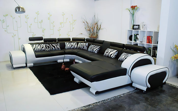 Angle Leather Sectional with Adjustable Headrest