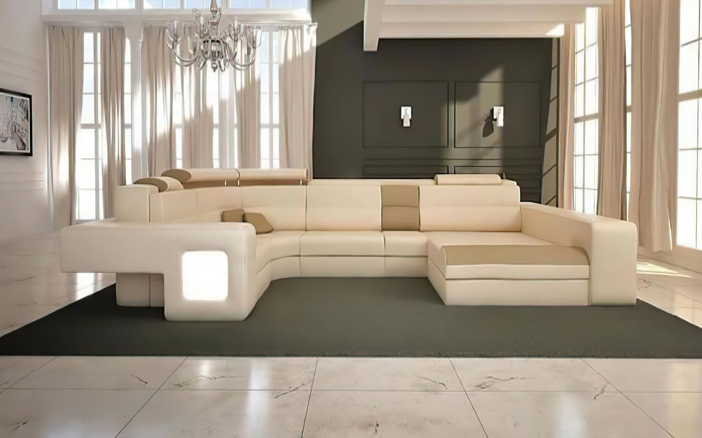 Modern Asherton Leather Sectional U Shape-LED Light&Chaise Lounge ...