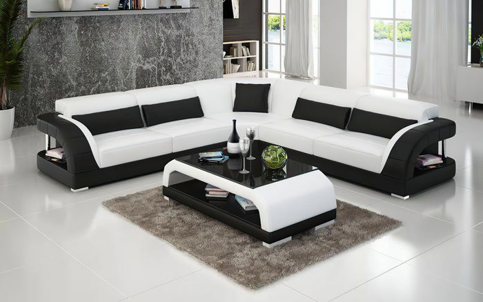 Verger Modern Leather Sectional with Shelving