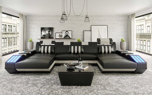 Cosmo U Shape Modern Leather Sectional with LED
