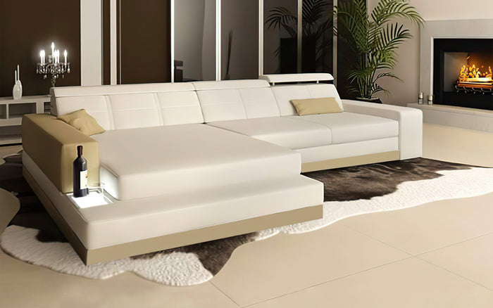 Carsa Mini Modern Leather Sectional with Chaise