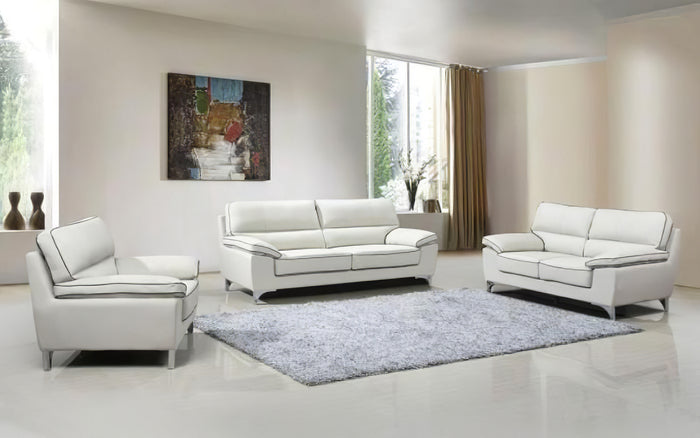 Olidano Leather Light Gray Sofa Set