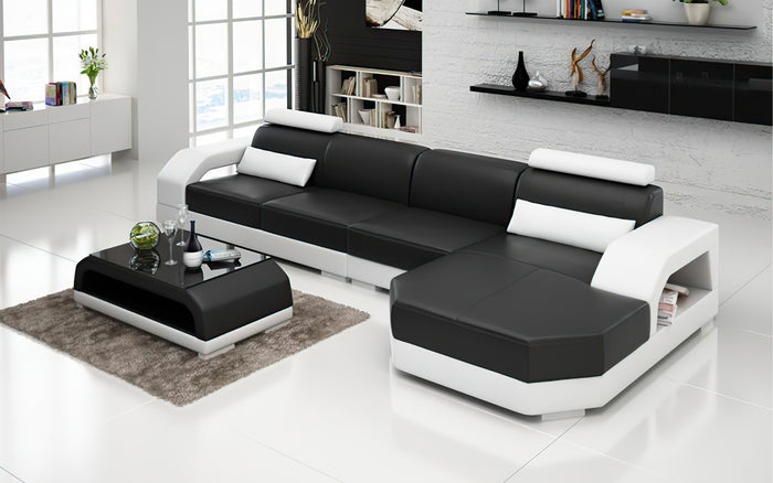 Luxi Small Modern Leather Sectional with Chaise