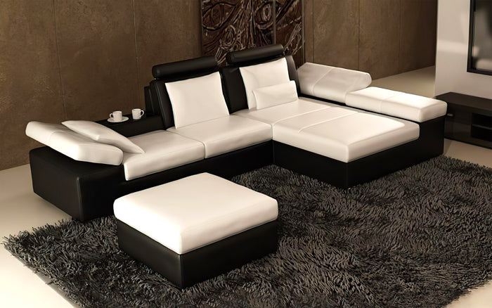 Lindum Mini Modern Leather Sectional with Ottoman
