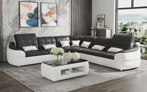 Aumin Modern Leather Corner Sectional with Adjustable Headrest