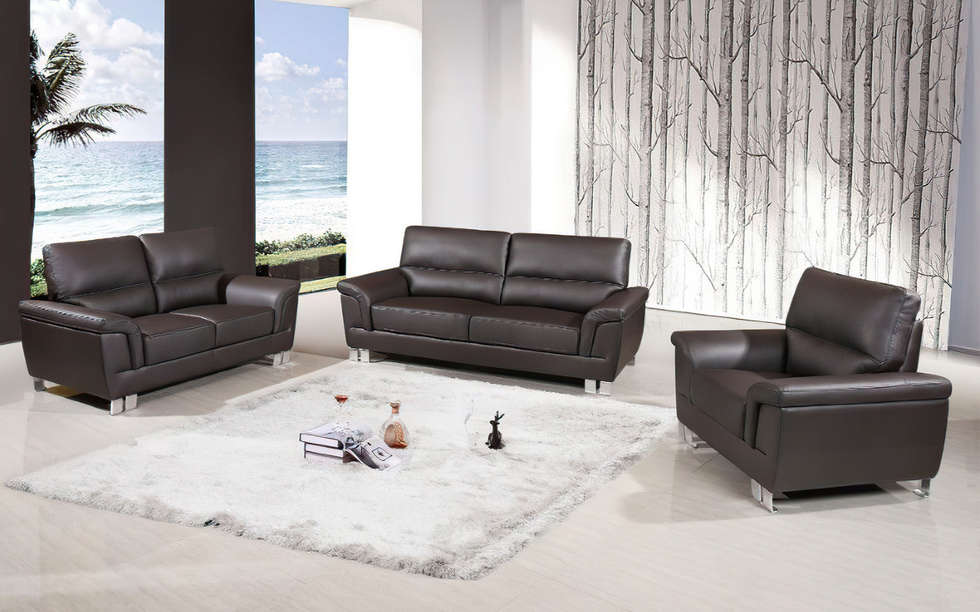 Haquer Brown Leather Sofa Set – Jubilee Furniture