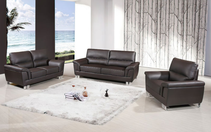 Haquer Brown Leather Sofa Set