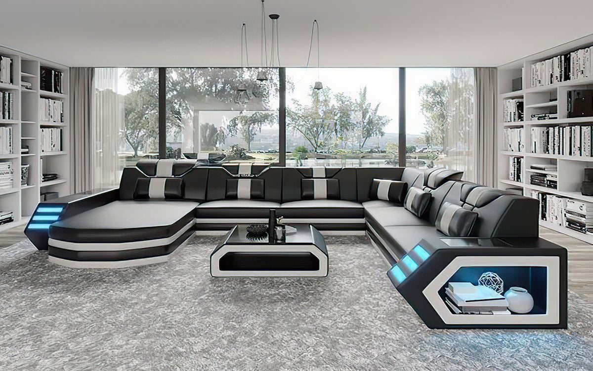 Eileend Leather Sectional Sofa with LED Lights | Futuristic Furniture