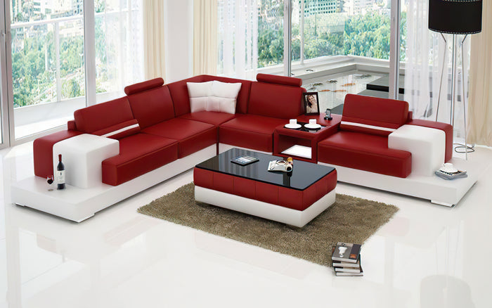 Shahzaib Leather Sectional with Console