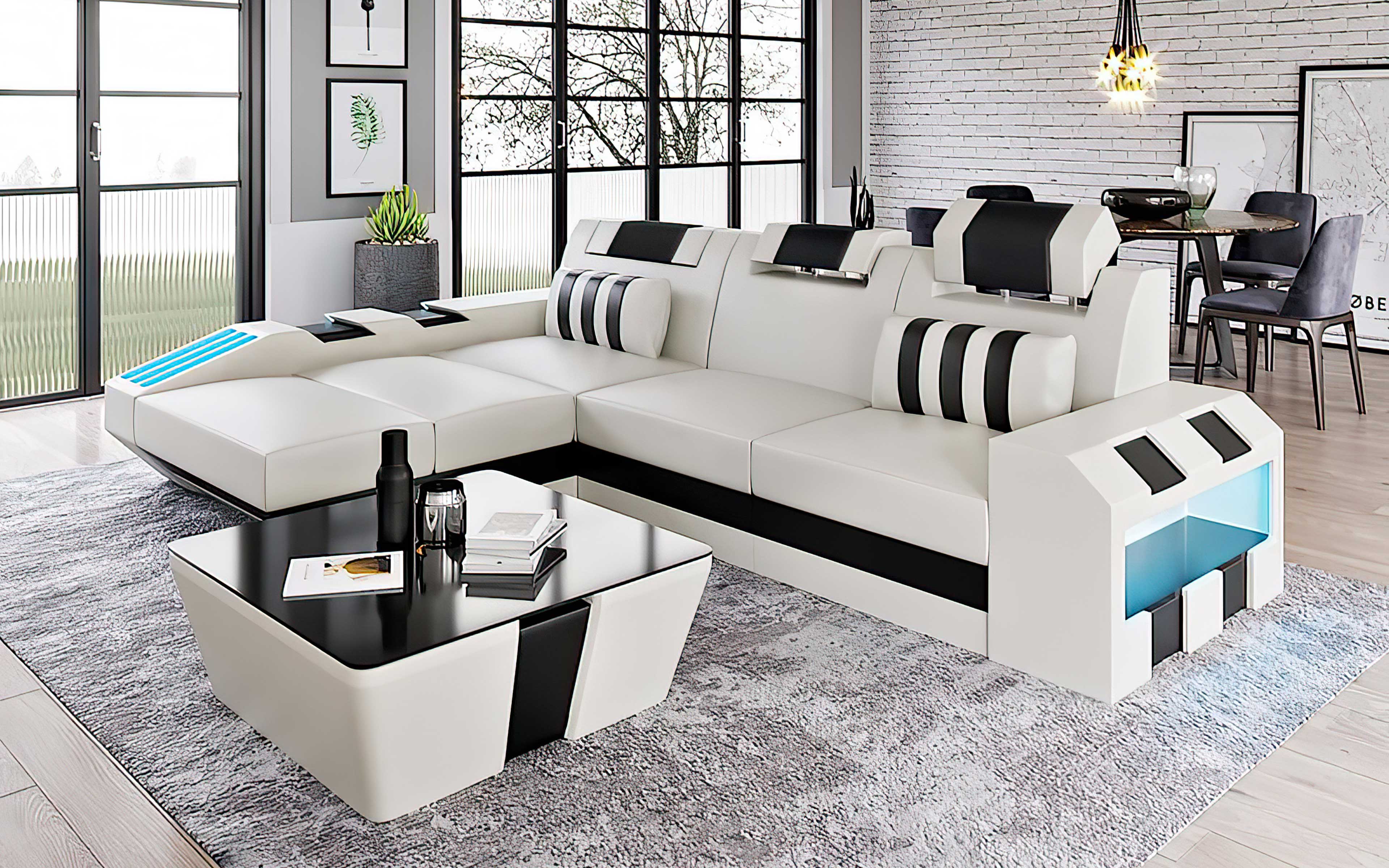 Cosmo Small Modern Leather Sectional with LED