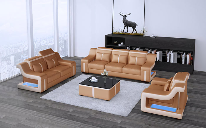 Lisa Leather Sofa Set with LED Light