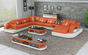 Reversible Corner Leather Sectional with LED Light