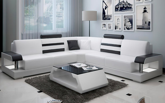 Norba Modern Leather Sectional with LED Light