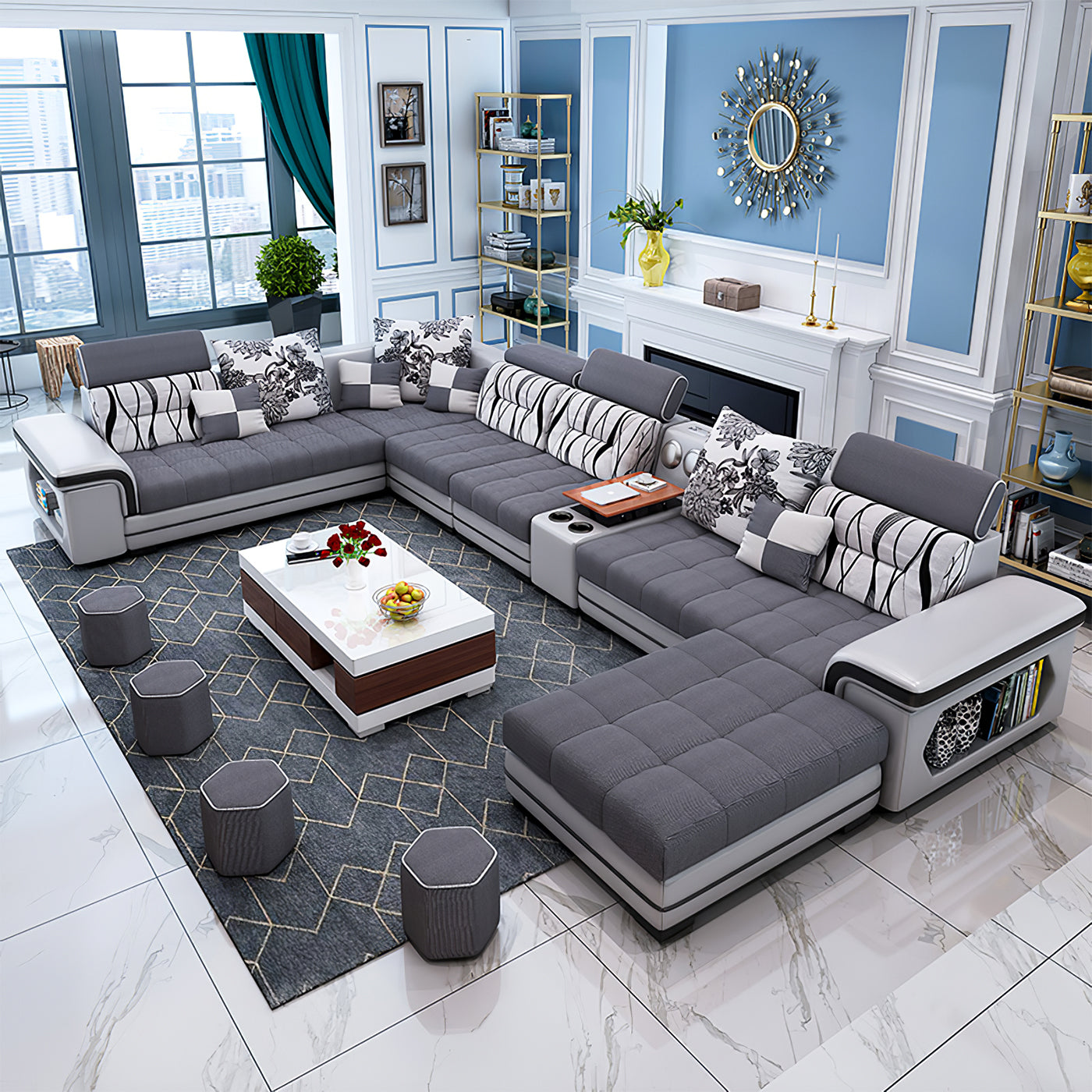 Selena Dark Grey Light Grey Modular Tufted Sectional