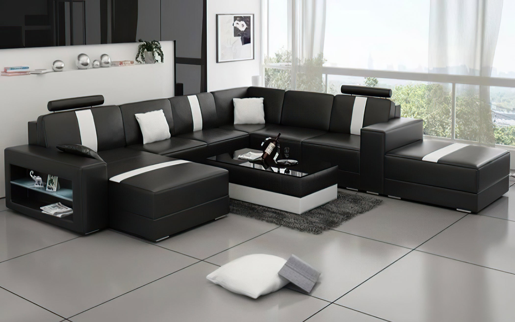 Modern Hemet Leather Sectional U Shape&Chaise Lounge&StorageJubilee