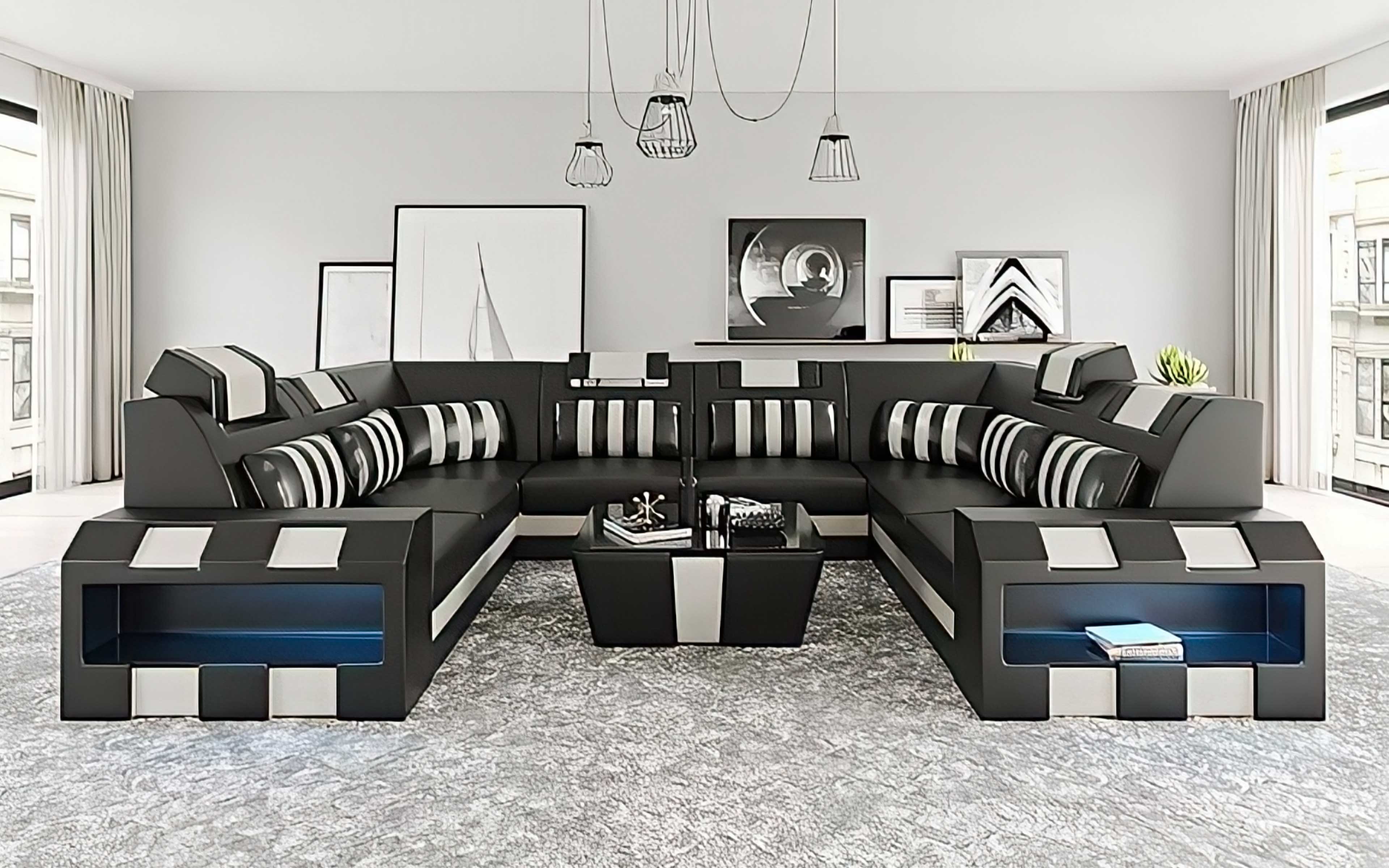 Cosmo XL U-Shape LED Sectional - Extra Large Party Couch for Big