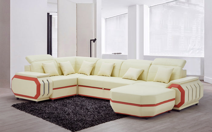 [NEW Arrivall] Univo Modern Leather Sectional with LED Lights With Bed Function