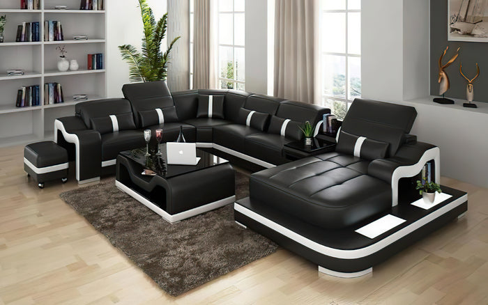 Sydney Large Leather Sectional with Side Table