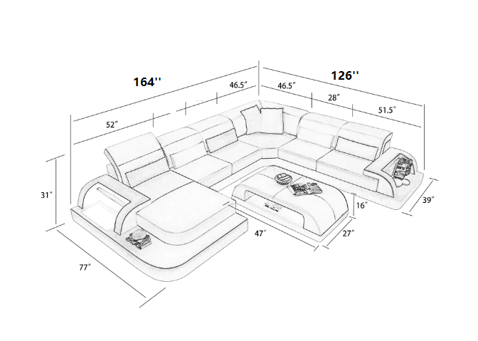 Molinaro Leather Sectional with Adjustable Headrest