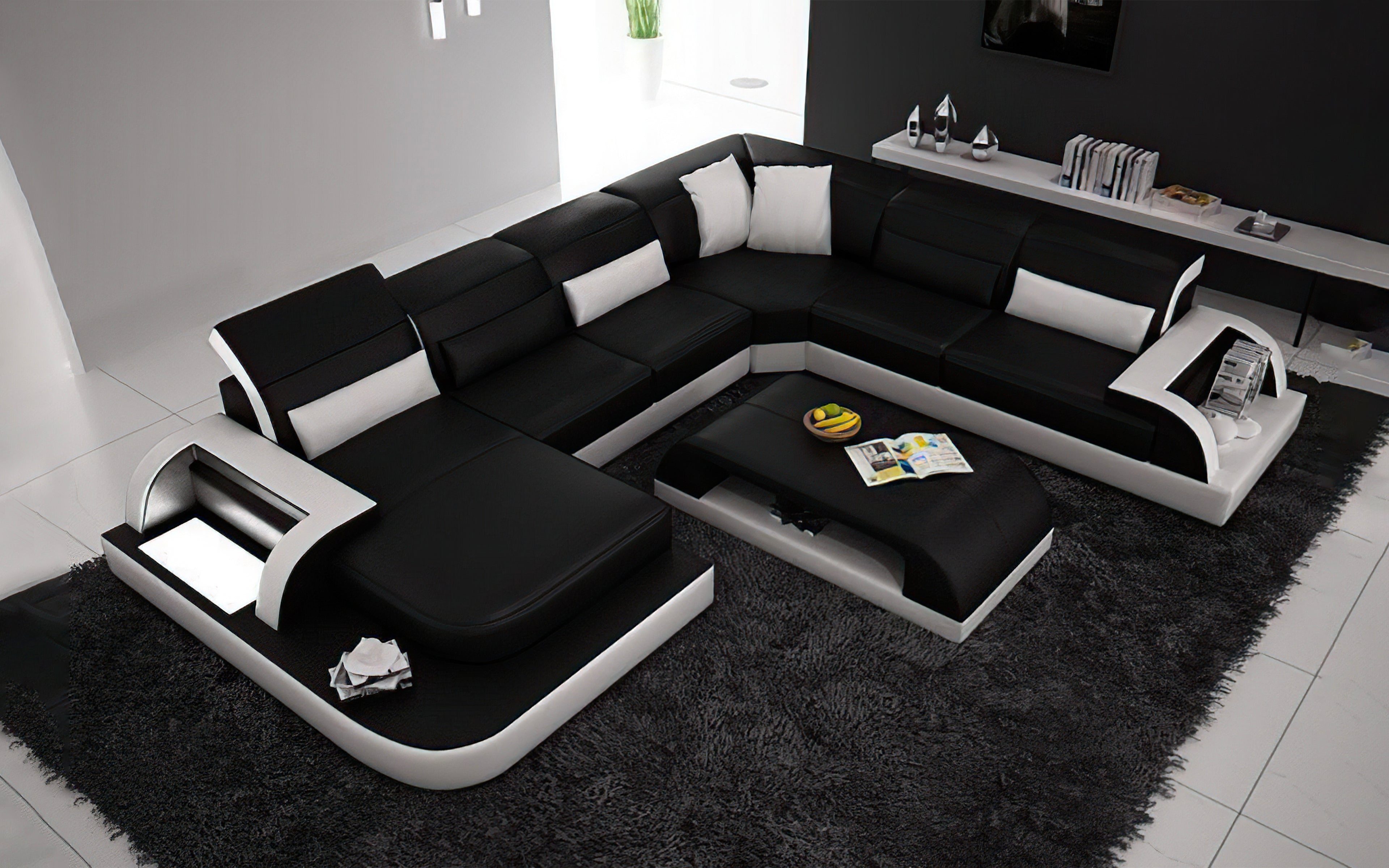 Modern Molinaro Leather Sectional U Shape-Adjustable Headrest&LED