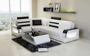Norba Small Modern Leather Sectional with LED Light