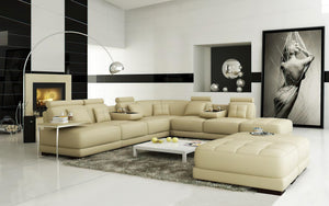 Chessboard Modern Leather Sectional With Ottoman