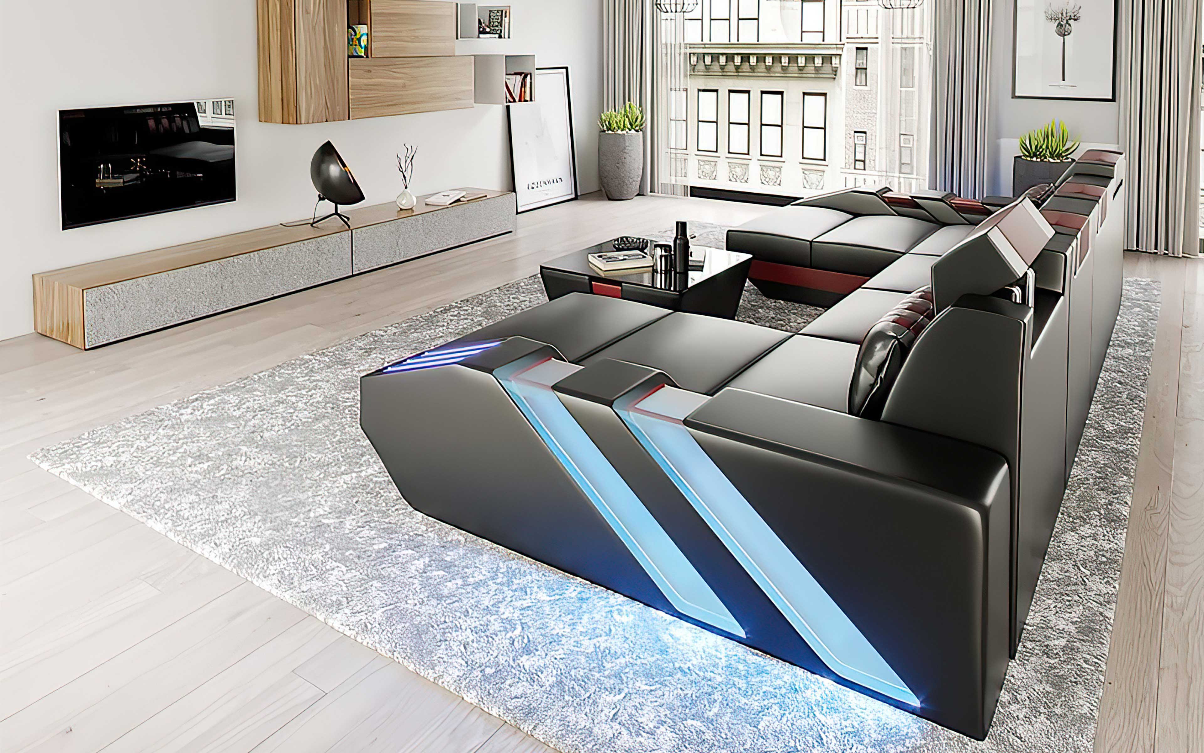 Cosmo Double Chaise U-Shape LED Sectional - Ultimate Lounge Sofa