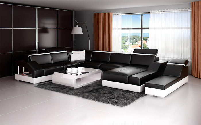 Sadie Modern U-Shape Leather Sectional with Side Chaise