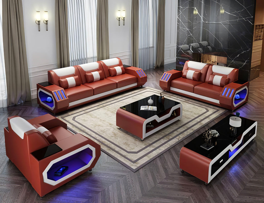 Omont 3-Piece Sofa Set with LED Lights | Modular Living Room Furniture