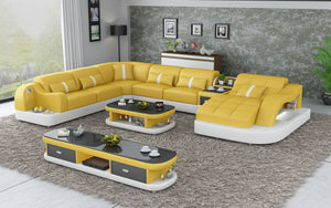 Reversible Corner Leather Sectional with LED Light