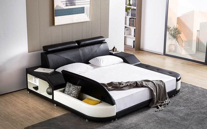 Alden Modern Leather Bed with Ottoman