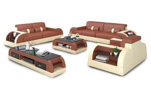 Piliu Leather Sofa Set with Side Storage