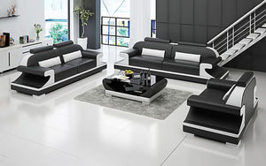 Pantaleon Leather Sofa Set With Shape Arm