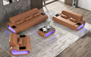 Catina Modern Leather Sofa Set with LED Light