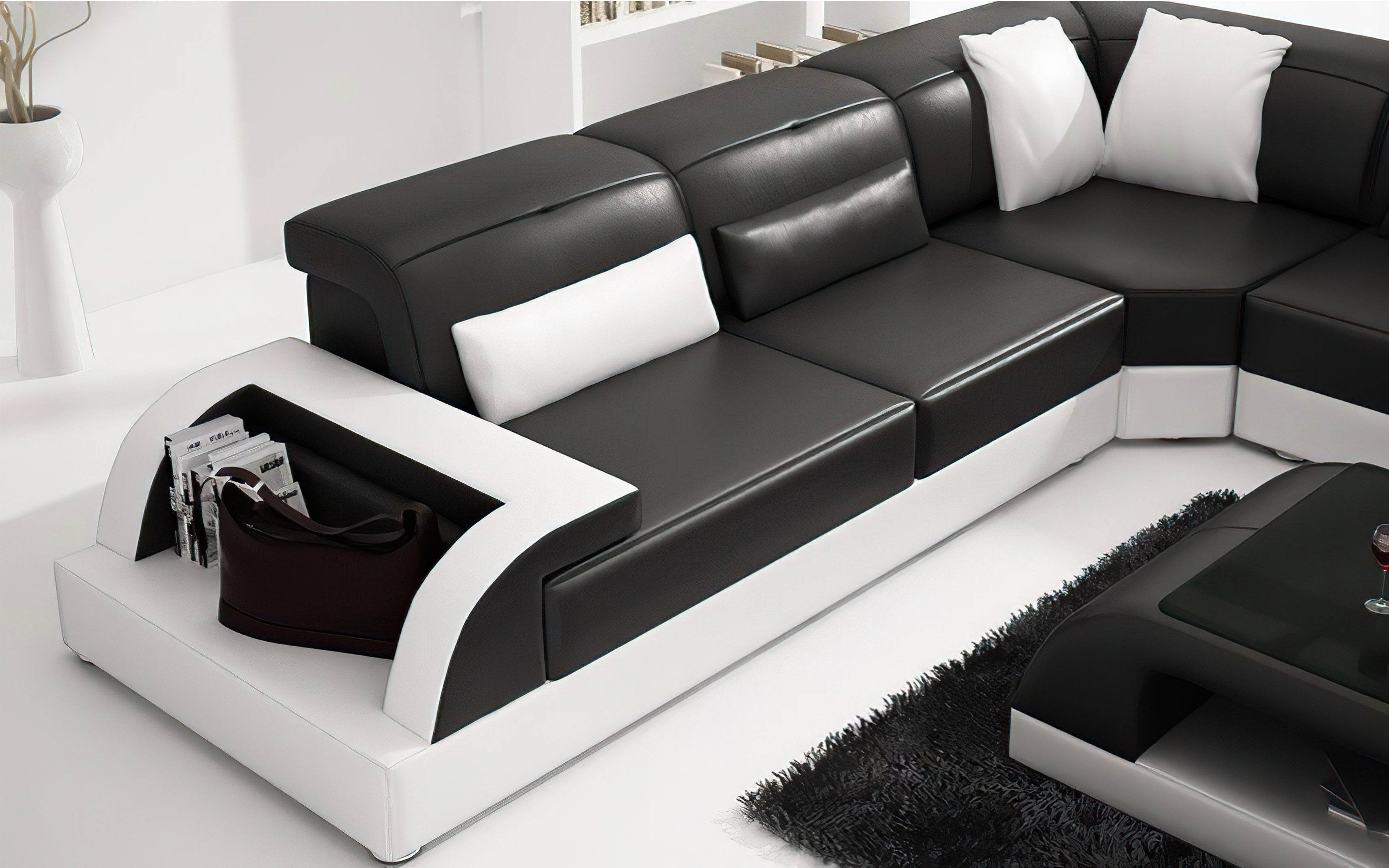 Modern Molinaro Leather Sectional U Shape-Adjustable Headrest&LED