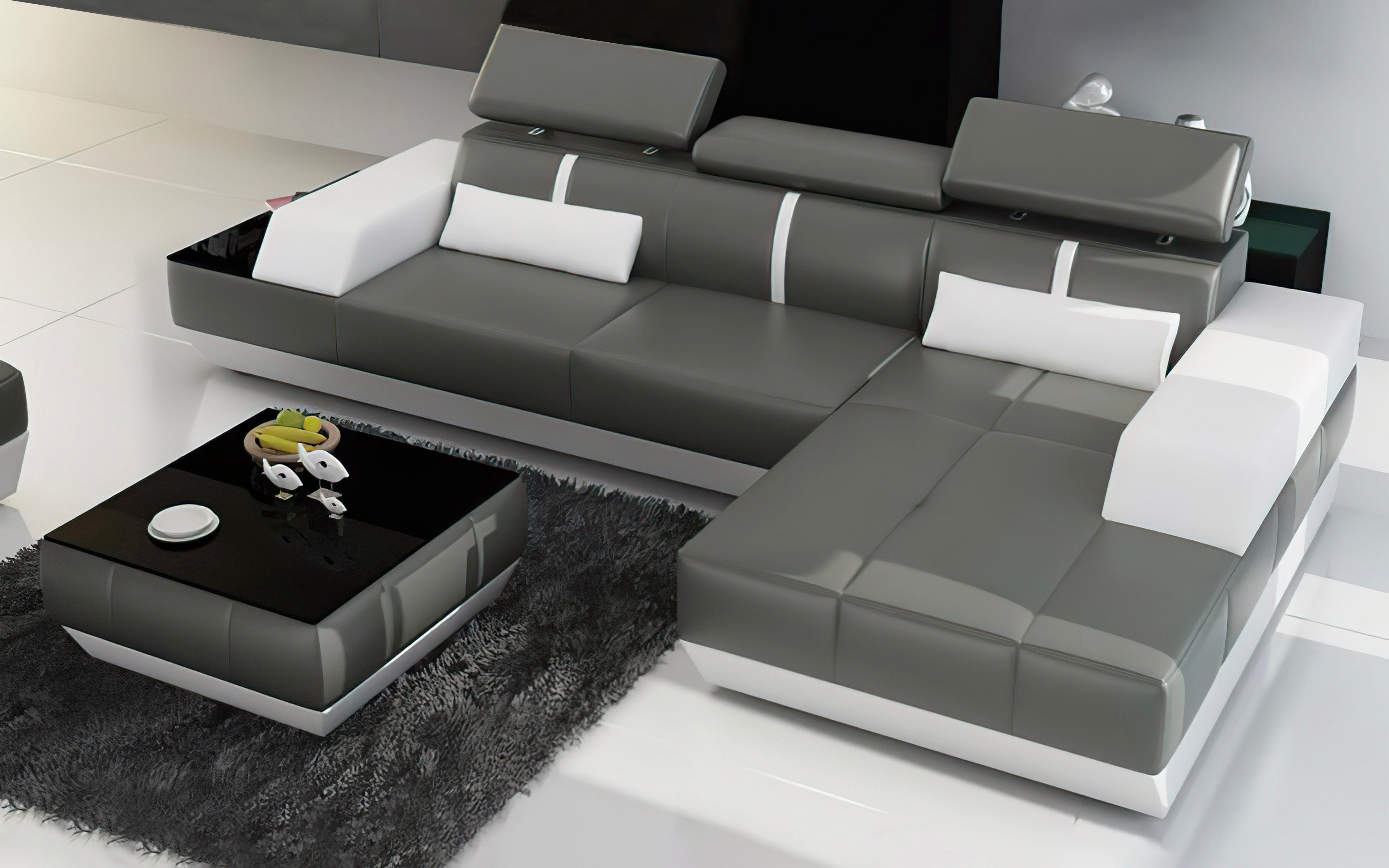 Mesa Mini Modern Leather Sectional with Chaise