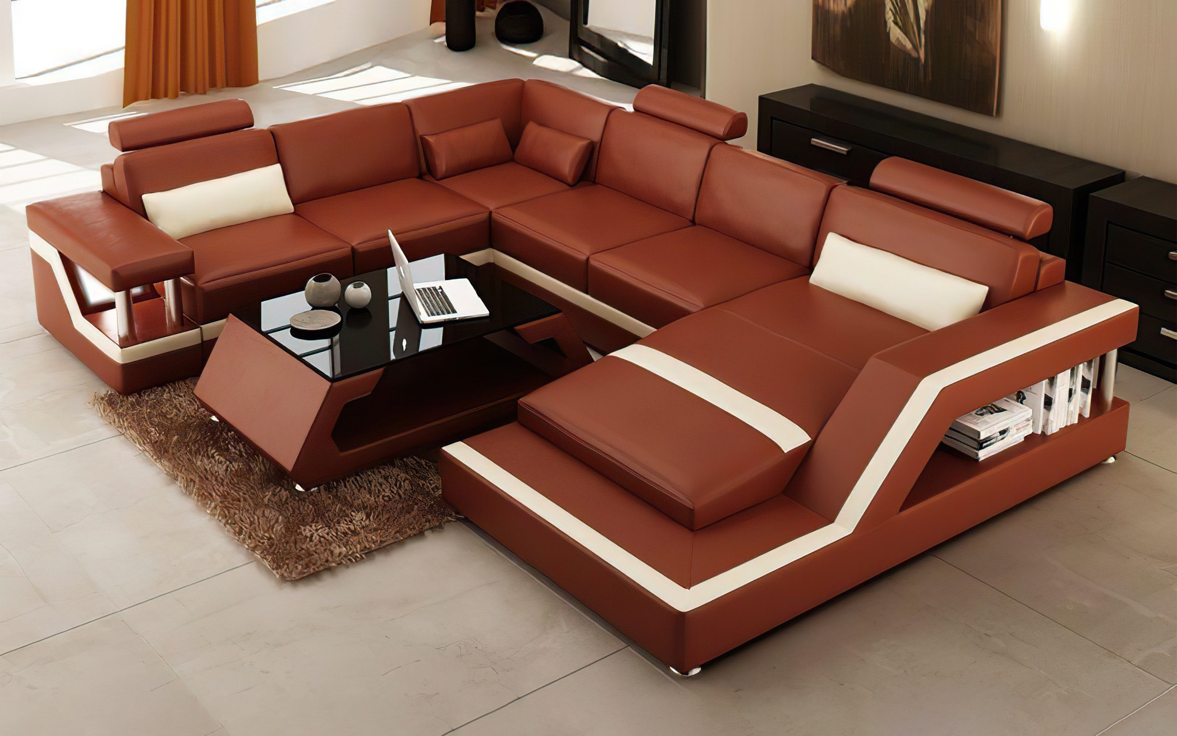 Emerson Leather Sectional With Storage