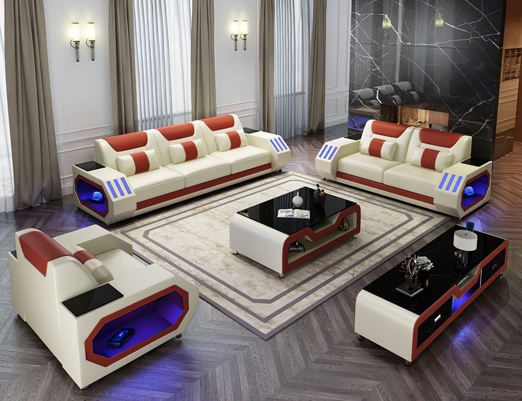 Omont 3-Piece Sofa Set with LED Lights | Modular Living Room Furniture