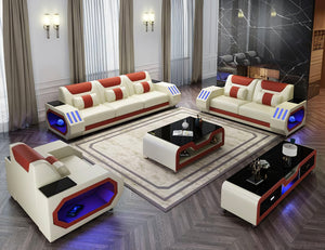 Omont Leather Sofa Set with LED Light