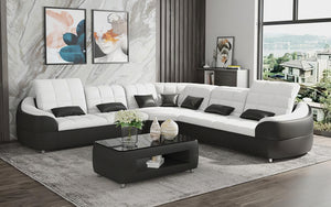 Aumin Modern Leather Corner Sectional with Adjustable Headrest
