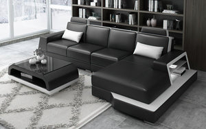 Civia Small Leather Sectional with Side Storage